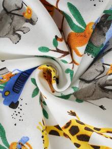 Young Girl Round Neck Long Sleeve Sweatshirt All-Over Print Wild Animals Giraffe Elephant Tiger Loose Casual Pullover Sweatshirt For Toddlers And Young Children - White - View 9