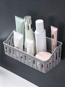 1pc No-Drill No Damage Bathroom Storage Rack Plastic Wall-Mounted Shelf Kitchen Organizer Basket Multi-Function Toiletries Holder - A - View 5