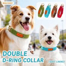 Double D-Ring Heavy-Duty Dog Collar, Comfortable Neoprene Lining Pet Collar To Protect Fur, Vintage Style Woven Collar, Adjustable Pet Neck Strap, Suitable For Small And Medium Dogs For Home/Outdoor/Hiking - Green - View 3