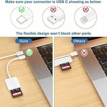 Pembaca Kartu Type-C ke SD/TF, Portabel 2-in-1 Slot Ganda, Kompatibel dengan Ponsel dan Laptop, Adaptor Memori Kamera, Cocok untuk Ponsel/Tablet Android, Mendukung Transfer Foto Cepat - Putih - View 3