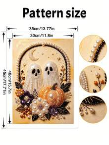 1pc/3pcs Pearl Painting Set Halloween Ghost Round Half Pearl Rhinestone Art Craft For Adults Home Wall Decoration Surprise Holiday Gift, Unframed - No Frame - View 6