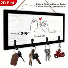 1pc 2D Flat Customizable Wooden Key Rack, Personalized Name Customization, Wall-Mounted Entryway Hook, Rustic Home Decor, Suitable For Kitchen Bathroom Bedroom Storage, Housewarming Gift Creative - Multicolor - View 2
