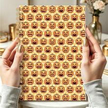 1 buah Buku Jurnal Spiral Halloween A5, Buku Catatan Wajah Polkadot Retro, Buku Catatan Bergaris Pola Musim Gugur Oranye Vintage untuk Catatan Harian & Perencanaan - Pola - View 2