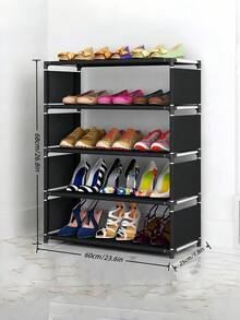 Multi-Layer Large Capacity Dust-Proof Shoe Rack, Metal Shoe Storage Organizer For Dorms And Apartments, Stackable Floor-Standing Shoe Shelf, Easy Assembly Home Entryway Storage Essential - Black - View 7