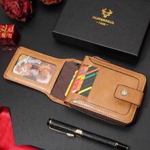 gzcz - portafolios de piel genuino para hombre con cierre con bloqueo RFID y tarjetero de crédito para hombres con ventana de identificación y bolsillo con cierre para monedas, marrón (brown - marrón (brown01) - Ver 7