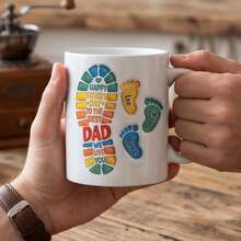 Personalized Father's Day Footprint 11oz Mug, Customizable Baby Name & Footprint Coffee Cup, Gift For The Best Dad - Foot + Small Foot - View 4