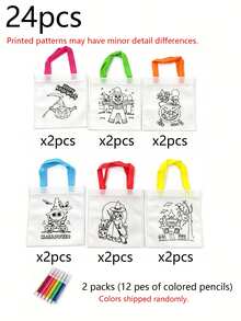 60/48/24/12pcs Halloween DIY Gift Bags, Graffiti Tote Bags, Various Pumpkin Graffiti Tote Bags, Witch Graffiti Tote Bags, With Colorful Handles, Atmosphere Creating Supplies, Holiday Photo Props, Suitable For Halloween Group Activities, Party Gift Packaging Bags - View 11