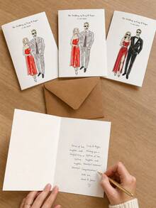 Custom Line Art Portrait Wedding Card, Personalized Sketch Couple Drawing Greeting Card With Custom Photo & Text. Elegant Minimalist Hand-Drawn Illustration, Ideal For Wedding Invitations, Anniversary Gifts And Wedding Day Keepsakes For Couples. - Multicolor - View 9
