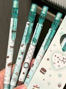 4pcs Chocolate Mint Cake Automatic Pencil, Girly Style Student Pencil, Durable, 0.5mm Lead - Chocolate - View 3