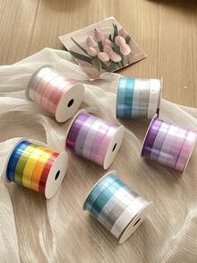 5 Rolls Multi-Color Polyester Satin Ribbon, Gift Wrapping, Floral DIY, Craft Decoration Ribbon, Premium Sheer Satin Ribbon, Suitable For Bouquets, Birthday Gift Wrapping - Multicolor - View 5