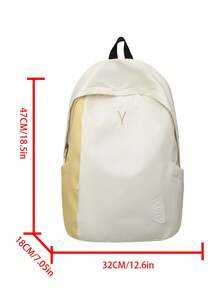 Dedoo Mochila con cremallera de bloques de color, detalles de bordado de letras & etiquetas, gran capacidad, mochila escolar para estudiantes, adecuada para el campus universitario, mochila de regreso a la escuela para estudiantes - Blanco - Ver 2