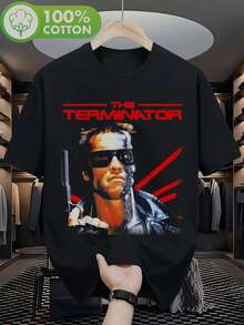 تي شيرت رجالي كلاسيكي بطبعة فيلم Terminator، بتصميم سايبرنيتك، بياقة دائرية، كاجوال، قابل للغسل في الغسالة - الأسود - مشاهدة 1