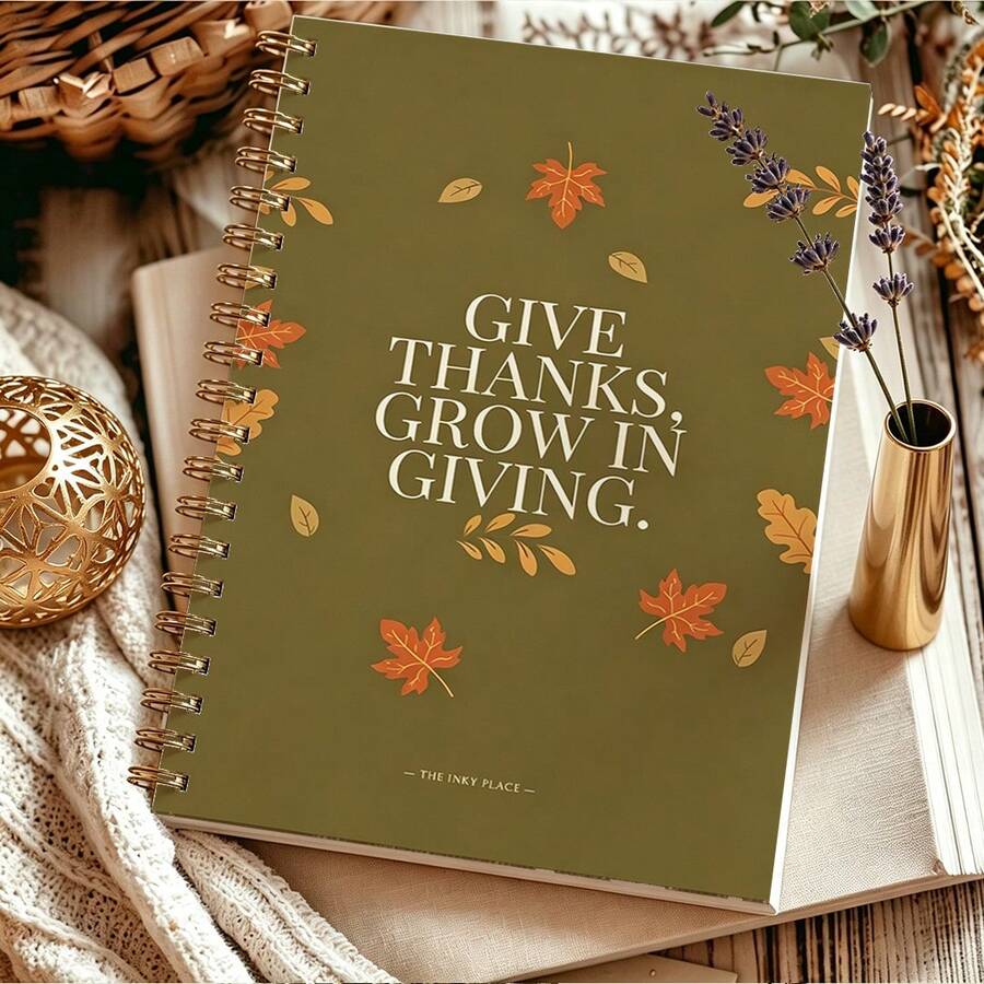 DANPERJI 1本 A5 螺旋裝訂筆記本,Give Thanks Grow In Giving 金句日記本,秋季楓葉美學橫線筆記本,秋季感恩節主題女性寫作日記本 - 多色 - 查看 1