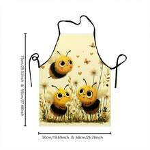 Cute Bees And Flowers Kitchen Apron Cooking Apron Baking Accessories For Men Women - White - View 7