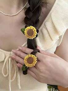 2pcs Sunflower Hair Ties, High Elasticity Hair Scrunchies, Suitable For Daily Wear - Multicolor - View 10
