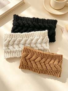 3pcs Women's Cable Knit Ear Warmer Headbands, Fashionable Minimalist Cable Knit Woolen Headbands Ear Warmers Elastic Handmade Hair Accessories Warm Autumn/Winter Headbands - Multicolor - View 1