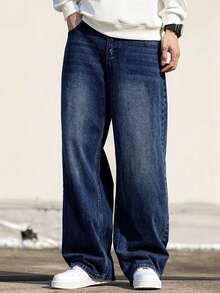 Teenager Casual Loose Fit Vintage Denim Jeans - Royal Blue - View 4