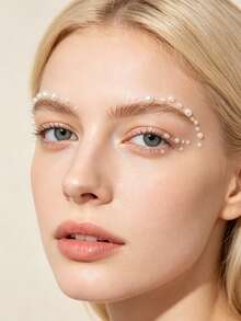1pc Self-Adhesive White Pearl Face Sticker, Round Pearl Rhinestone Eye Gem, DIY Makeup Sticker Suitable For Wedding, Holiday, Carnival Party, Party,Halloween Costume - White - View 6