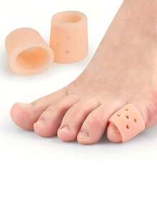 5/10/20pcs Silicone Toe Caps - Breathable Perforated Design, Suitable For Running, Hiking, Skating And Dancing - Soft Elastic Hand Washable With Finger Clip Design - Neutral Style, Beige - Multicolor - View 3