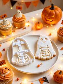 Halloween Ghost Pumpkin BOO Banner Cookie Stamp, White Embossing Cutter Mold, DIY Fondant Biscuit Baking Tool - Multicolor - View 8