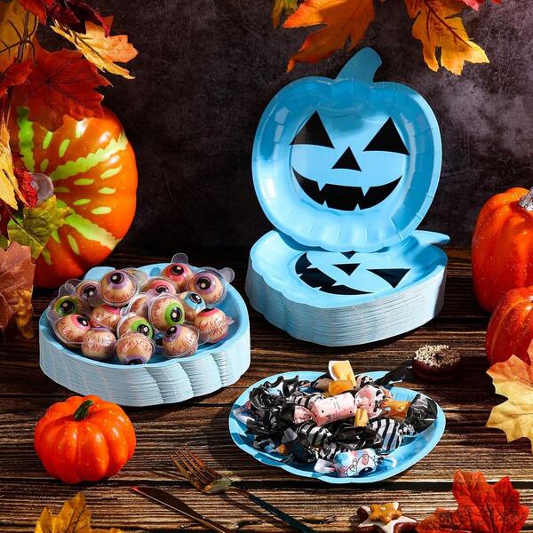 Halloween Pink Pumpkin Tray 23cm (9 Inch), Cute Cartoon Pumpkin Decorative Paper Plate, Disposable Farmhouse Food Tray For Dinner Dessert, Fall Holiday Birthday Thanksgiving Party Supplies
