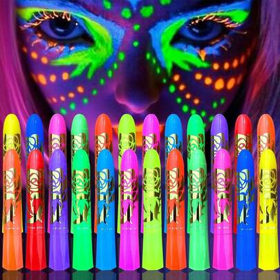 6/10/12 Colors Crayons MarkersGlow In The Dark Face Body Paint, Glow In The Dark Under UV Black Light Sticks Makeup Neon Face Painting Kits For Adult Halloween Festival Accessory Glow Party Supplies