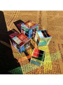 مصباح منشور RGB ثنائي الانكسار من الزجاج البصري بتصميم X-Cube، زينة مكتبية لتجارب الفيزياء، هدية علمية قابلة للاقتناء - متعدد الألوان - مشاهدة 10