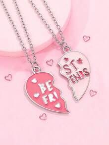 2pcs/Set Girls Sweet Heart-Shaped Best Friend Necklace Set, Suitable For Sisters Daily Wear, Best Friend Friendship Collarbone Chain, Perfect Gift For Friends - Multicolor - View 6