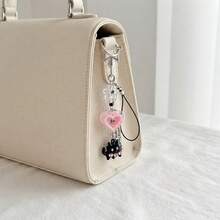 Y2K Black Cat Bag Pendant, Pink Heart Beaded Charm, Cute Kawaii Phone Strap Keychain, Backpack Hanging Accessory, Aesthetic Gift - Multicolor - View 5
