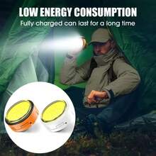 1pc Mini COB Handheld Camping Light With Hook, Portable USB Rechargeable LED Hanging Lantern, Multi-Function Work Flashlight, Suitable For Fishing, Camping, Night, Emergency, 3-Mode Handheld Flashlight - Round Light - View 3