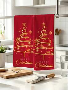 1pc/2pcs Ultra-Fine Microfiber Christmas Hand Towels, Spiral Christmas Tree & Gold Snowflake Pattern Design, Kitchen Cleaning Cloths, Restaurant Decor, Outdoor Party Supplies, Suitable For Christmas Kitchen And Bathroom Decoration, Advent Gift - Multicolor - View 11