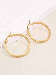 1 Pair Daily Commute Versatile Fine Texture Large Hoop Earrings Women Round Plain Hoop Ear Cuffs - One Size - View 3