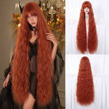 Topshe Copper Red 45 Inch Extra Long Curly Synthetic Wig With Bangs, Burnt Orange Wavy Soft Heat-Resistant Full Head Wig, Suitable For Women Halloween Cosplay Party Daily Wear, Perfect Choice For Lolita Style - Multicolor - View 13