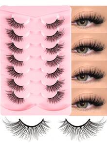 7 Pairs Cat Eye Anime False Eyelashes, Fine Faux Mink Hair Eyelash Extensions, Makeup Eyelash Strips, Delicate False Eyelashes, Create Daily Makeup Look, Comfortable To Wear, Suitable For Beginners - Black - View 3