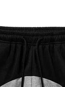 Pantalones de pierna ancha con cintura de cordón y bloques de color estilo Old Money para hombres - Negro - Ver 4