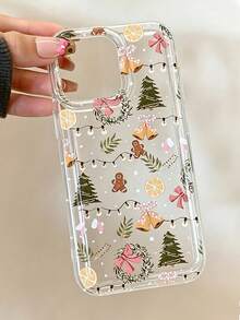 1pc Fashion Cute Christmas Gingerbread Man Christmas Tree White Heart Pattern Transparent Phone Case Protective Cover Compatible With Iphone 18/18Pro/18ProMax/17/17Pro/17ProMax/16/16Pro/16ProMax/15/15Pro/15ProMax/14/13/12/11 Series Phone Protective Case Couple Phone Case Boyfriend/Girlfriend Gift Holiday Gift - Clear - View 1