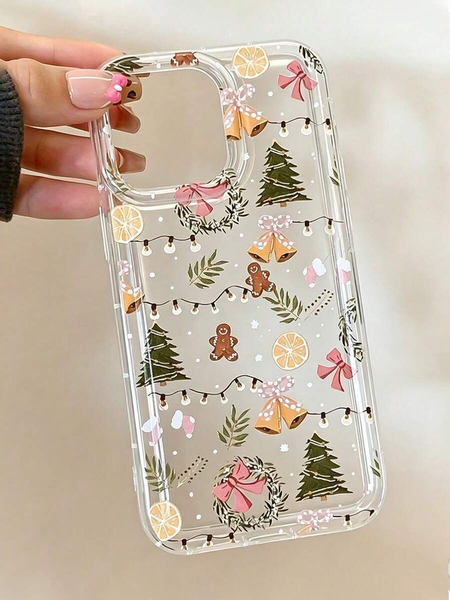 1pc Fashion Cute Christmas Gingerbread Man Christmas Tree White Heart Pattern Transparent Phone Case Protective Cover Compatible With Iphone 18/18Pro/18ProMax/17/17Pro/17ProMax/16/16Pro/16ProMax/15/15Pro/15ProMax/14/13/12/11 Series Phone Protective Case Couple Phone Case Boyfriend/Girlfriend Gift Holiday Gift - Clear - View 1