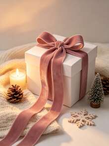 Flocked Ribbon Christmas Ribbon For Gift Box Packaging, Christmas Tree Decoration, Christmas Window Display Decoration, Flocked Satin Ribbon Bow 3/4 Inch X 10 Yards (Multiple Sizes Available) With Paper Spool For Easy Storage - Lotus Root Pink Size 10 - View 3