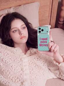 1pc Green Polka Dot Letter 3D Puffy Lychee Texture Pattern Classic Anti-Drop 2-In-1 Spray Painted Hard Shell Phone Case With Lens Protection For Apple 17Pro/17/Air/17Promax/11/12/13/14/12 Pro Max/16 Pro/15 Series, S26U Series, Holiday Gift - Multicolor - View 4