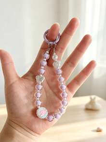 1pc Colorful Transparent Beads White Butterfly Beads Handheld Beaded Chain Keychain, Atmospheric Bag Charm Hanging Chain, Versatile Key Holder Hanging Chain - A - View 3