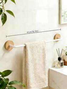 1pc Wooden & Metal Bathroom Towel Rack, Wall-Mounted Towel Bar, Natural Wood Bathroom Decor Towel Holder - Multicolor - View 15