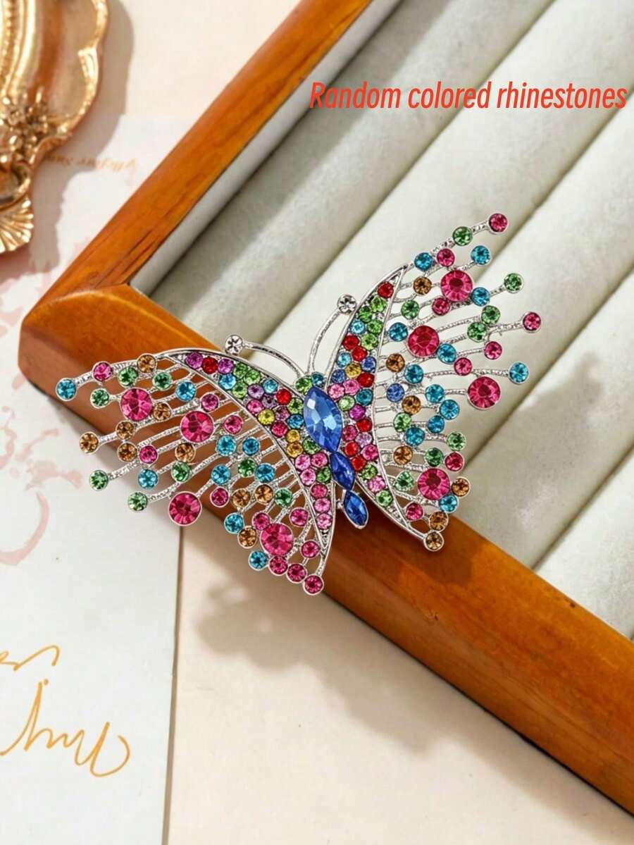 1 pieza Broche vintage para mujer, diseño de mariposa colorida, adecuado para uso diario y ocasiones especiales como cumpleaños, regreso a la escuela, también es un gran regalo para otras ocasiones. Opción perfecta (Rhinestones de color aleatorio) - Multicolor - Ver 1