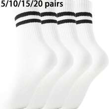 20/15 Pairs Moisture-Wicking Casual Knit Socks Unisex Invisible Socks Solid Color/Sports Socks 5/10/15/20 Pairs Optional - White - View 5