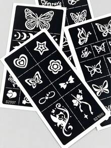 4pcs INS Style Butterfly Series Tattoo Templates, Minimalist Butterfly & Cute Tattoo Stickers, Suitable For Commute, Casual, Sweet Outfits - Black - View 8