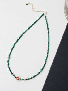 [VE]1pc High-Quality Natural Malachite Necklace & Bracelet, Vibrant Colors Like Peacock Feathers, Symbolizing Beauty And Prosperity, Wearing Malachite Not Only Enhances Personal Charm But Also Brings Good Luck, Wealth And Happiness, Making Life More Colorful. Natural Jewelry Color Random - Necklace - View 4