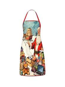 4Pcs Funny Santa Reindeer Scene Print Christmas Kitchen Baking Aprons SetHumorous Christmas Apron Set Of 4, Santa & Reindeer Daily Life Pattern Kitchen Aprons, Festive Holiday Cooking Baking Wear For Christmas Party Decorations Novelty Gift - Multicolor - View 4
