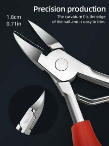 1pc Toenail Clipper, Thick Nail Cutter Or Ingrown Nail Tool, Stainless Steel Pointed Toenail Scissors, For Adults, Rubber Handle, Red - Red - View 4
