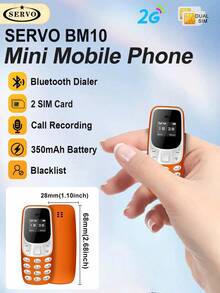 SERVO BM10 Mini Phone 0.66-Inch Screen Dual SIM Bluetooth Call Recording 2G GSM Outdoor Portable FM Multi-Language Small Feature Phone - Orange - View 3