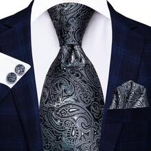 Grey Paisley Necktie Pocket Square Cufflinks Tie Clip 4pcs Kit For Industry Summit & Chamber Commerce Annual Dinner - Grey - View 2