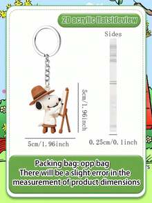 Snoopy Keychain Set, Acrylic Material, 2 Unique Cartoon Designs, Brown Hat Painter Snoopy On Mini Easel And Winter Sweater Snoopy Holding Christmas Hat, High-Quality Silver Split Ring, Car Key Organizer Pendant - Multicolor - View 3